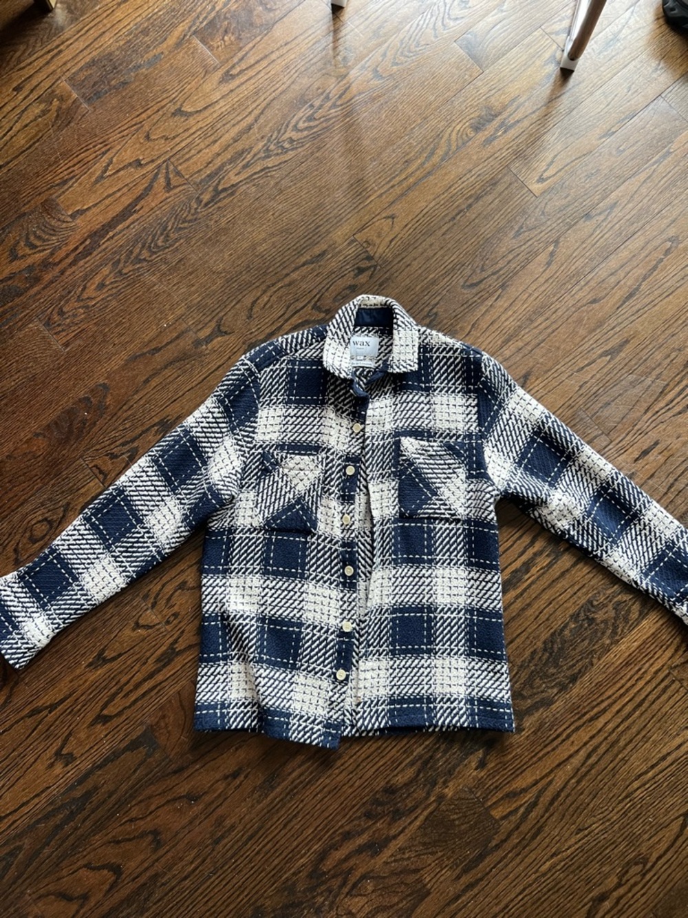 Wax Navy & White Plaid Shirt Jacket